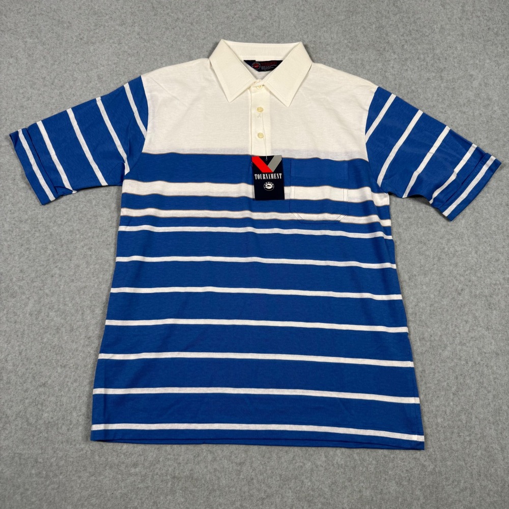Vintage 80s Arrow Tournament Polo Shirt Preppy Grandpa Core Med Blue White New